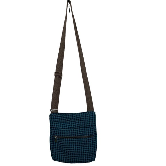 Thirty One Crossbody Handbag Women M Green Brown Houndstooth Purse bag - Picture 1 of 3